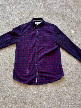 Men's Penguin Corduroy Checkered Button Down Shirt - Medium